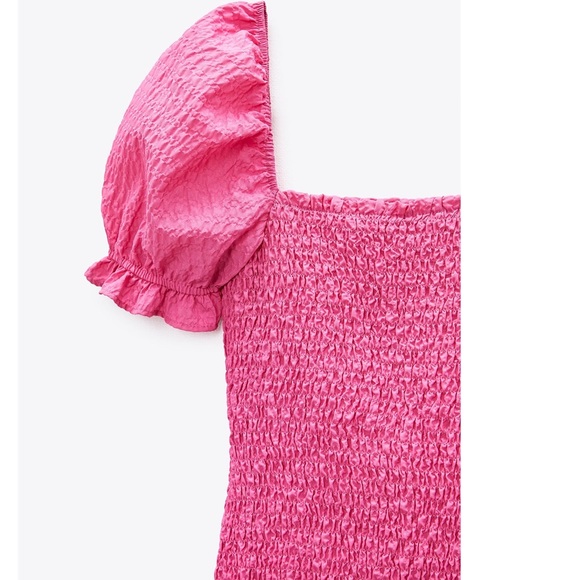 ZARA Barbie Core Pink Square Neck Dress with Puff Sleeves Flounced Hem M - Picture 11 of 12